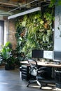 Vibrant creative studio office with an eclectic mix of plants and a unique vertical garden Royalty Free Stock Photo
