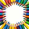 Vibrant creativity colorful crayons frame border on a white background Royalty Free Stock Photo