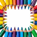 Vibrant creativity colorful crayons frame border on a white background Royalty Free Stock Photo