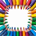 Vibrant creativity colorful crayons frame border on a white background Royalty Free Stock Photo