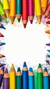 Vibrant creativity colorful crayons frame border on a white background Royalty Free Stock Photo