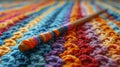 Colorful Crocheted Blanket With Knitting Needle Royalty Free Stock Photo