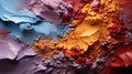 Vibrant crushed makeup powders in a vivid spectrum of red, orange, yellow, purple, and blue hues, showcasing a colorful, textured Royalty Free Stock Photo
