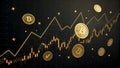 Vibrant Cryptocurrency Market Chart with Gold Bitcoin Coins Floating Royalty Free Stock Photo