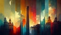 Vibrant ctyscape. A breathtaking oil painting of the urban skyline. Intuitive cityscape. AI-generated