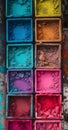 Vibrant cube pots of colorful pigments in watercolor style powders. Fabric dyes.