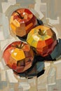 Abstract Cubist Still Life Painting of Three Apples Royalty Free Stock Photo