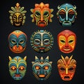 Vibrant and Culturally Diverse Collection of Tribal Masks Coming to Life Royalty Free Stock Photo