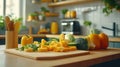 A vibrant cutting board brimming with an array of colorful vegetables, showcasing nature's bounty in a delightful Royalty Free Stock Photo