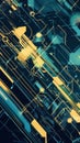 Vibrant cybernetic backdrop blending yellow and blue geometric lines and shapes. Generative AI