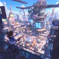 Vibrant Cyberpunk Marketplace, Aerial Perspective