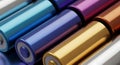 Vibrant Cylindrical Objects: Blue, Purple, and Gold Royalty Free Stock Photo