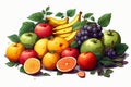 Vibrant 2D art style featuring an array of fruits on white