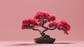 Vibrant 3d Bonsai Tree Rendering On Pink Background