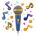 Vibrant 3D cartoon microphone surrounded by dancing musical notes, colorful confetti, capturing karaoke and musical Royalty Free Stock Photo