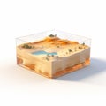 Vibrant 3d Desert Model In Transparent Cube With Hyper-realistic Water