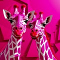 Vibrant 3d Digital Constructivism Close-up Portrait Of Two Giraffes