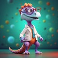 Vibrant 3d Dinosaur Scientist: Stylized Cartoon Character Design