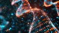 A vibrant 3D DNA strand is intertwined with streams of digital data, representing the fusion of biology and computer Royalty Free Stock Photo