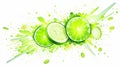 Vibrant 2D Frozen Lime Explosion Vector - Cartoon Juice with Crazy Colors, Epic Splash on White Background -.