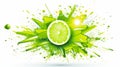 Vibrant 2D Frozen Lime Explosion Vector - Cartoon Juice with Crazy Colors, Epic Splash on White Background -.