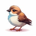 Vibrant 2d Illustration Of A Cute Brown And White Sparrow On A White Background