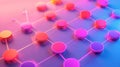 A vibrant 3D illustration of interconnected nodes and pathways, symbolizing a network or digital connections, with a neon Royalty Free Stock Photo