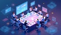 A vibrant 2D illustration showcasing a diverse team collaboratively working around an illuminated Royalty Free Stock Photo