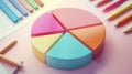 Vibrant 3d pie chart on soft pastel background engaging data visualization in colorful detail