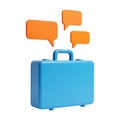 Blue briefcase with orange speech bubbles 3D render clean white Royalty Free Stock Photo