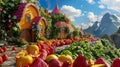Vibrant 3d render depicting fruit shaped houses in a picturesque village setting Royalty Free Stock Photo