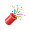 Vibrant 3D Render of an Exploding Red Party Popper with Colorful Confetti Streamers and Squares, Perfect for Celebrations, isolate Royalty Free Stock Photo