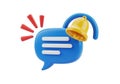 3d blue chat bubble with notification bell and red alert signals Royalty Free Stock Photo