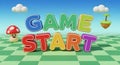Colorful 3D text \'GAME START\' with cartoonish elements Royalty Free Stock Photo