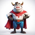 Vibrant 3d Render Of Happy Bull In Comic Book Style Costume