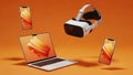 Modern Digital Ecosystem: VR, Mobile & Laptop on Orange Background Royalty Free Stock Photo