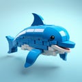 Vibrant 3d Rendered Blue Lego Dolphin With Monochromatic Color Schemes