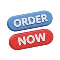 3D Rendered Red and Blue Buttons with Text Order Now Isolated on White Background call to action Royalty Free Stock Photo