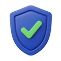 3D blue shield with a green checkmark icon representing security, protection, and verified status, isolated on transparent backgro Royalty Free Stock Photo