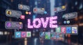Glowing love heart message in a social VR space Royalty Free Stock Photo