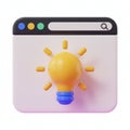 Online Idea Generation: 3D Render of Web Browser with Light Bulb Royalty Free Stock Photo
