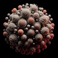 Vibrant 3D Rendering: Detailed Rotavirus Virion Cluster on Dark Background