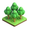 Four isometric 3d stylized low-poly trees on a green landscape patch Royalty Free Stock Photo