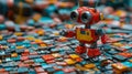 A Vibrant 3D Robot Amongst an Array of Digital Tiles, Capturing the Essence of Technology and Art Royalty Free Stock Photo
