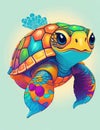 Vibrant 3d Turtles in Blue, Green, and Orange Royalty Free Stock Photo