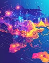Futuristic Global Network Data Map Visualization Royalty Free Stock Photo