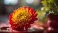 Vibrant dahlias adorn the wooden vase, showcasing autumn beauty generative AI