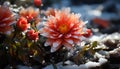 A vibrant daisy blossom in a snowy winter forest generated by AI