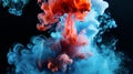 Vibrant dance of red and blue ink swirling together in water, a striking contrast that creates an ethereal smoky effect Royalty Free Stock Photo