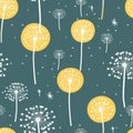 Vibrant Dandelion Print In Dark Teal And Light Yellow